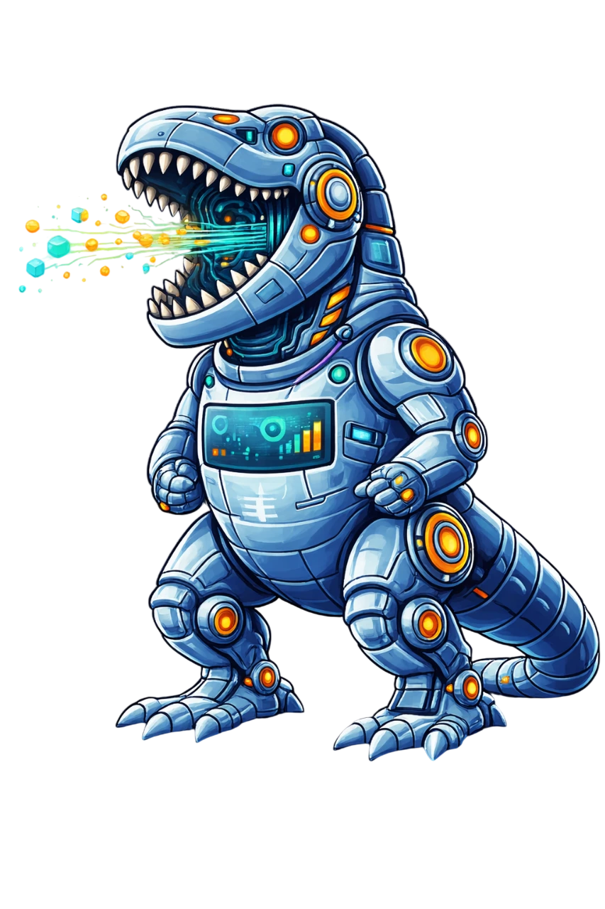 GobbleData robotic T-Rex consuming data and turning it into insights